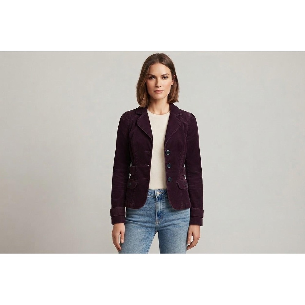 VTG Ann Taylor Loft Corduroy Blazer 00P Purple Button Front Puff Shoulder y2k